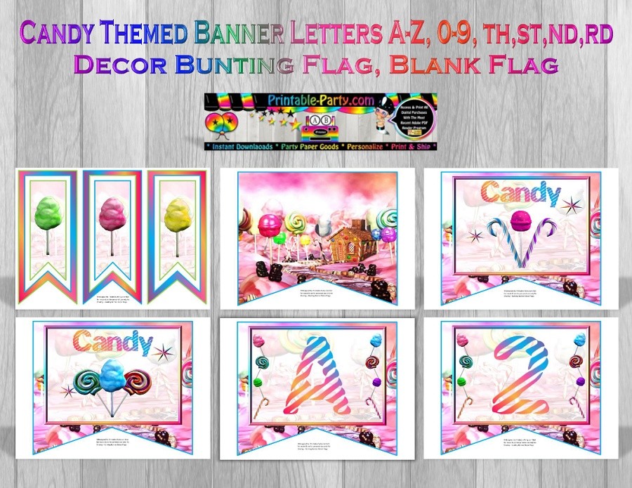 candy themed printable party banner letters a z 0 9 printable partycom
