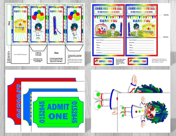 Printable Carnival Theme Party Decorations Blue Clown