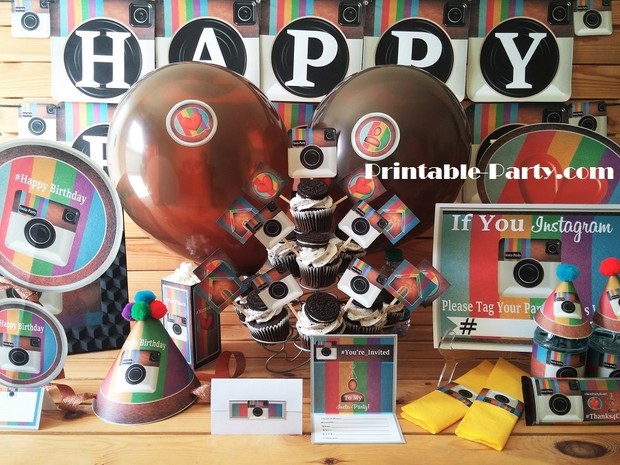 Insta-Party Theme Printable Birthday Supplies-Rainbow
