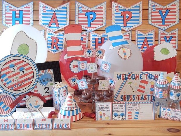Seuss Inspired Printable Birthday Supply Pack.