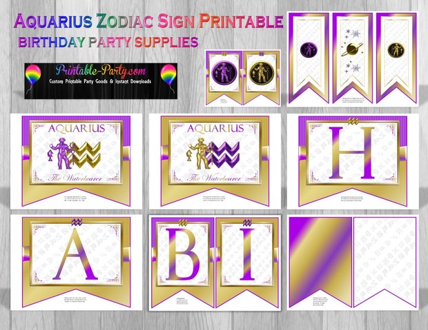 Aquarius Zodiac Themed Printable Party Supply Pack