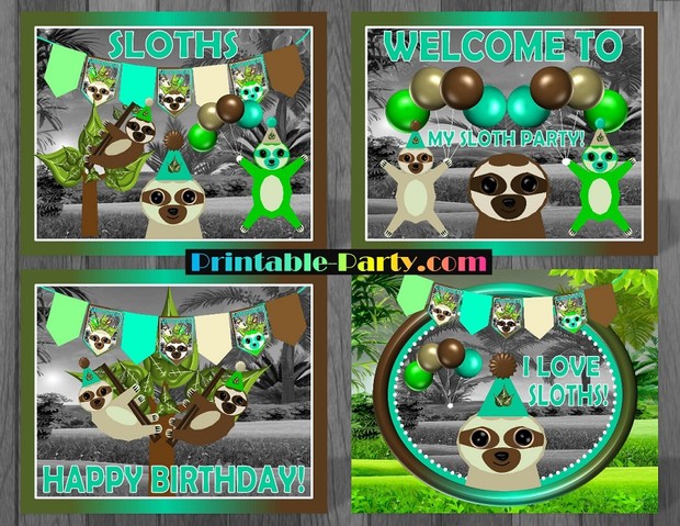 Sloth Theme Printable Party Supplies and Decorations