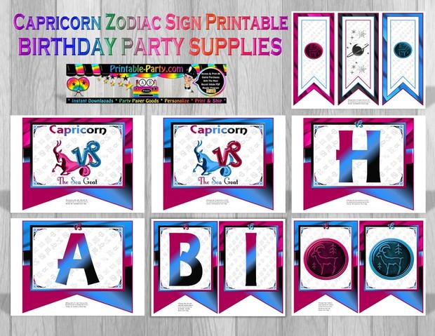 Capricorn Zodiac Themed Printable Party Supply Pack