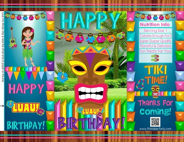 Printable potato chip & cookies favor bags hawaiian tiki luau
