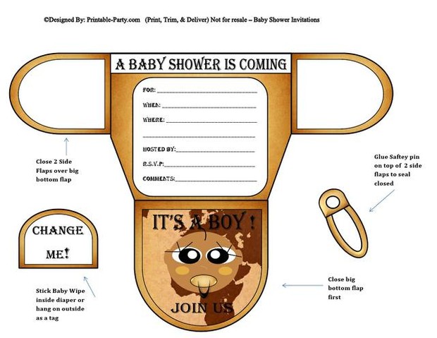 Map Chocolate Boy Baby Shower Invitations