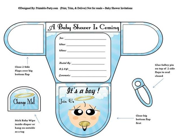 Angel Vanilla Boy Diaper baby Shower Invites