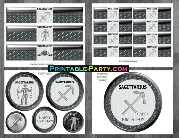 Sagittarius Zodiac Theme Printable Birthday Decorations Grey Black