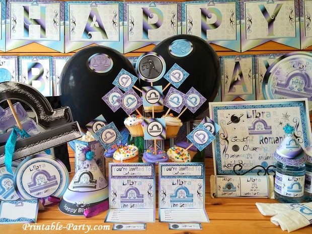 Libra Printable Zodiac Party Supplies Pack