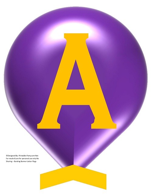 large purple yellow balloon printable banner letters a