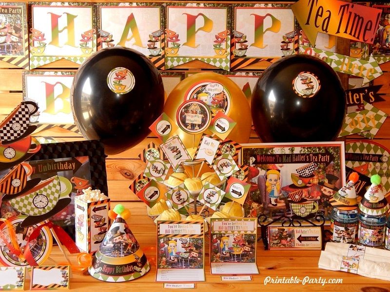 Mad Hatter Tea Party Printable Birthday Party Supplies Printable