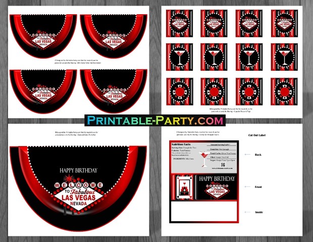Las Vegas Casino Printable Party Supplies Red Black