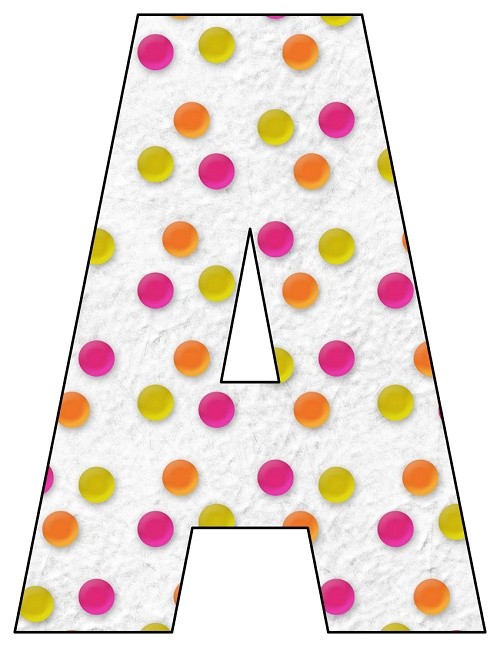8X10.5 Inch Pink Yellow Orange Dot Printable Letters A-Z, 0-9