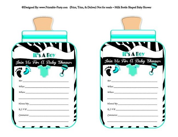 printable-black-aqua-zebra-feet-boy-baby-bottle-shaped-baby-shower-invitations