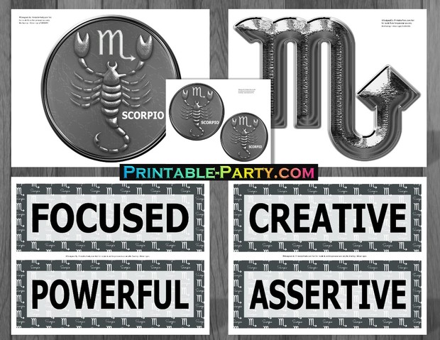 Printable Scorpio Party Supplies Grey and Black