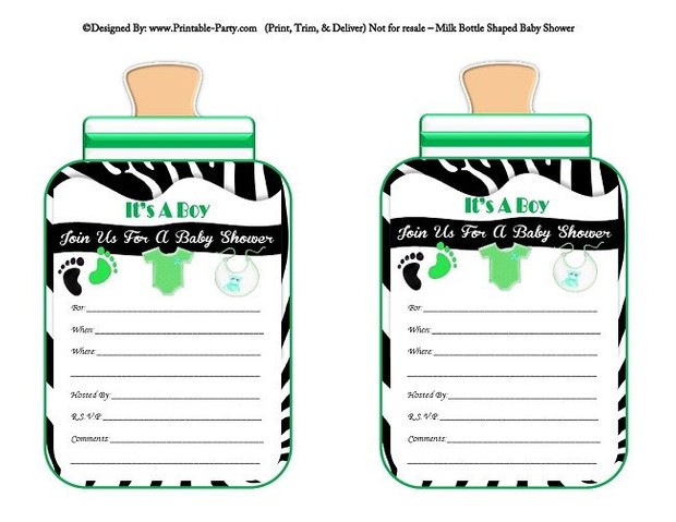 printable-black-green-zebra-feet-boy-baby-bottle-shaped-baby-shower-invitations