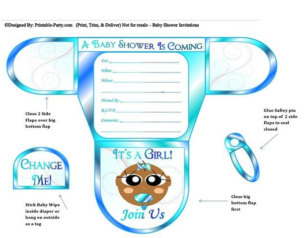 Ocean Blue Chocolate Girl Diaper Baby Shower Invite