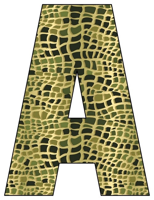 8X10.5 Inch Alligator Printable Letters A-Z, 0-9