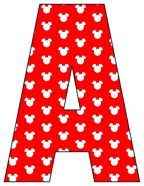 8X10.5 Inch Red White Mouse Head Printable Letters A-Z, 0-9