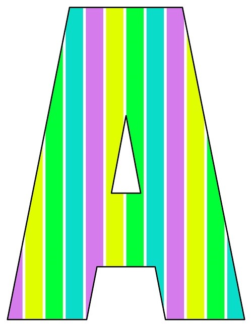 8X10.5 Inch Purple Yellow Lime Blue Stripe Printable Letters A-Z, 0-9