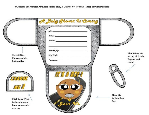 Racer Chocolate Boy Baby Shower Diaper Invites