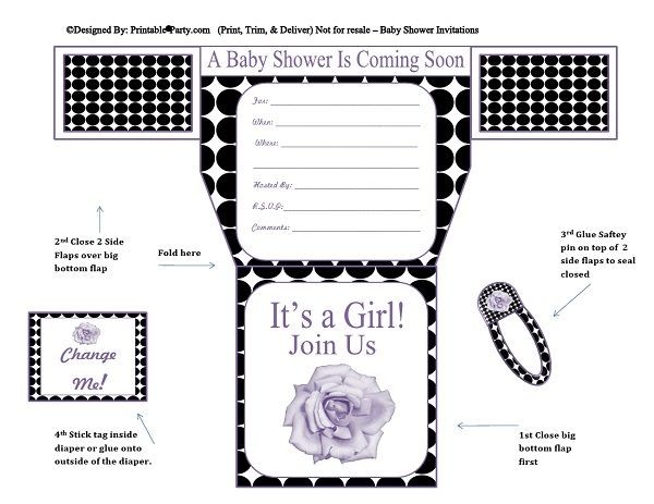 Black White Polka Dots Purple Flower Diaper Girl Baby Printable Black White Polka Dots Purple Flower Diaper Girl Baby Printable