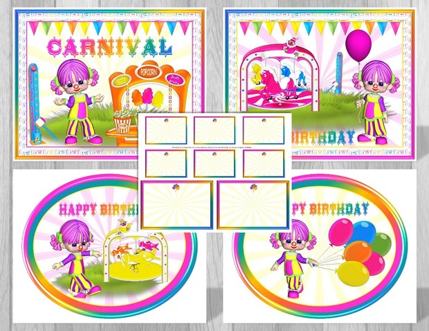 Printable Carnival Party Supplies Pink Clown