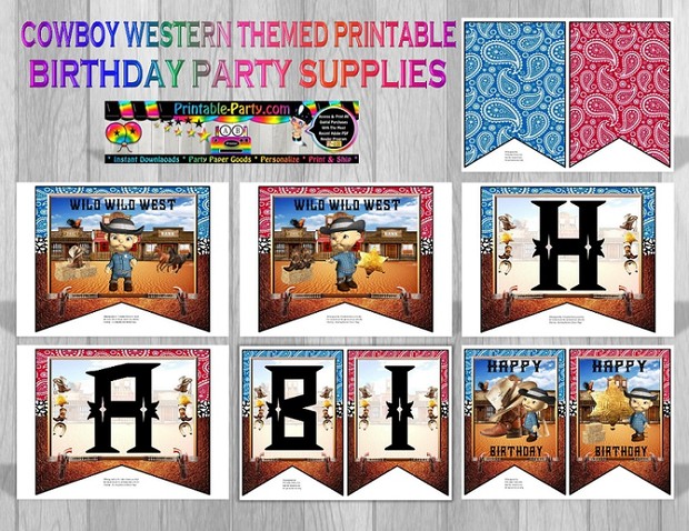 Cowboy Western Themed Printable Party Supply Pack