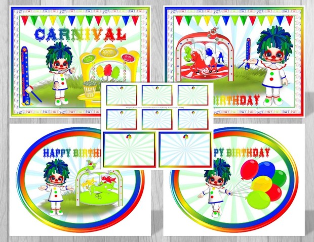 Printable Carnival Theme Party Decorations Blue Clown