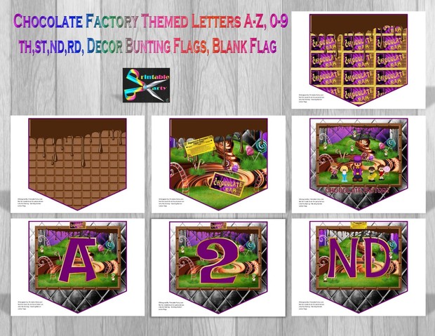 Printable Chocolate Factory Banner Letters A-z, 0-9