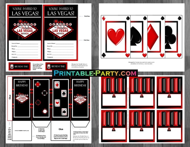 Las Vegas Casino Printable Party Supplies Red Black