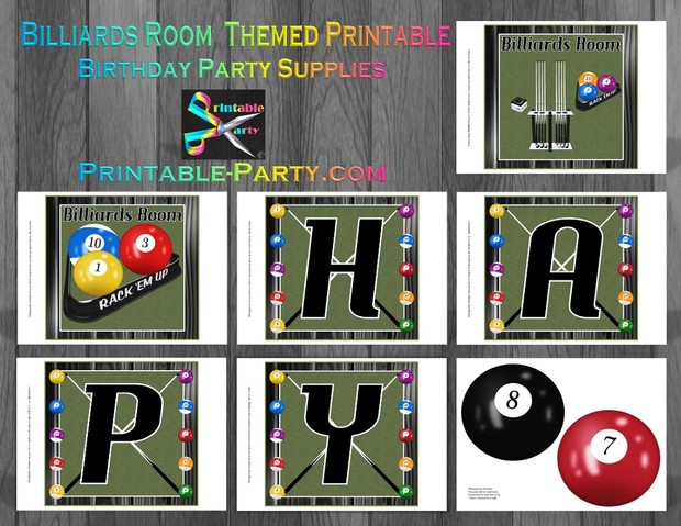 Printable Billiards Room Party Supplies