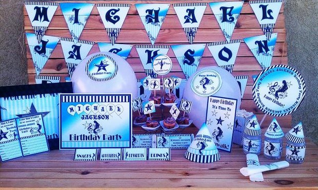 Printable Michael Jackson Party Supplies Aqua Blue & Black