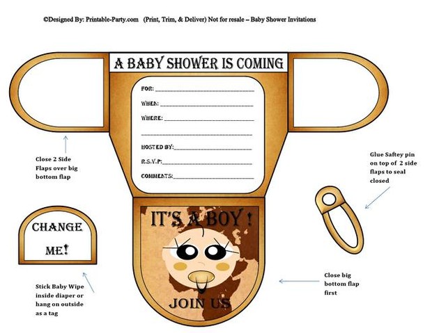 Map Vanilla Baby Boy Shower Printable Invitations