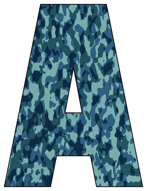 8X10.5 Inch Blue Camouflage Printable Letters A-Z, 0-9