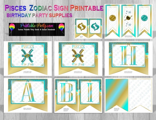 Pisces Printable Zodiac Theme Party Decorations