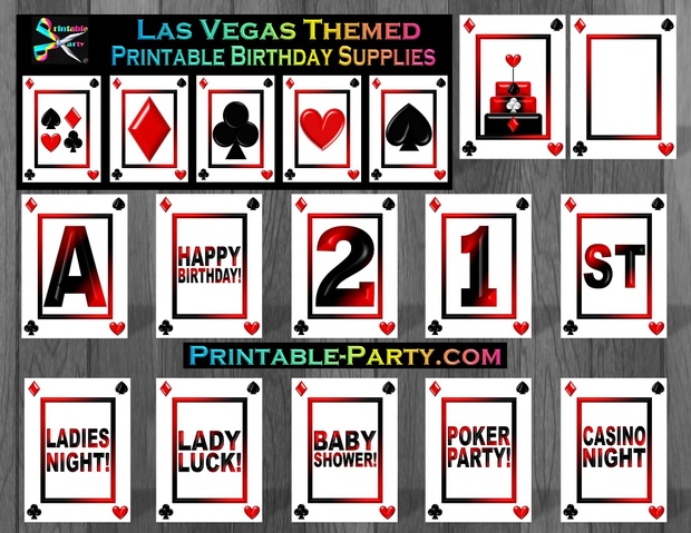 Las Vegas Casino Printable Party Supplies Red Black