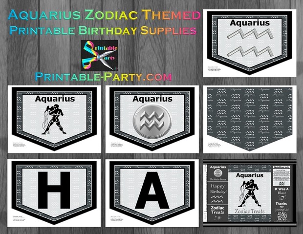 Aquarius Grey & Black Themed Printable Party Supply