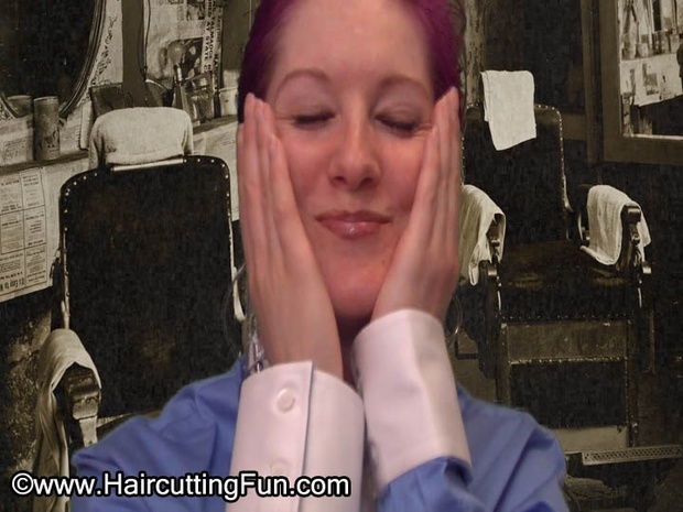 Kat's Face Shave with Disposable Razor White Tie Blue Blouse VOD Video on Demand Digital Video