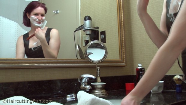 Kat Shaves Her Face in a Black Rubber Dress - VOD Download Video on Demand