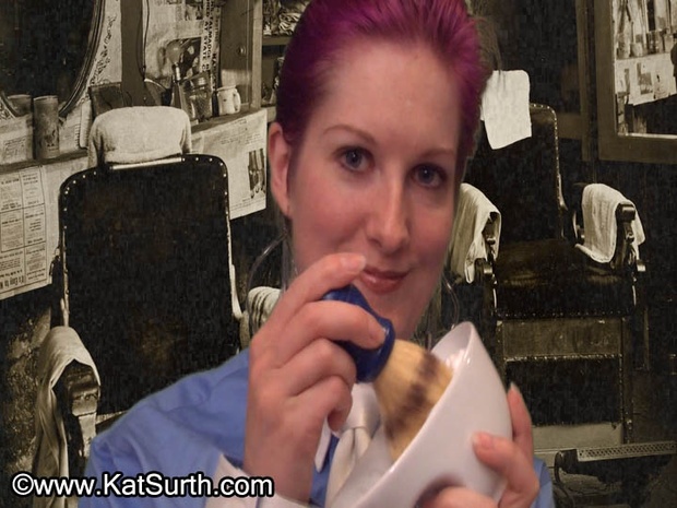Kat's Face Shave with Disposable Razor White Tie Blue Blouse VOD Video on Demand Digital Video
