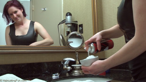 Kat Shaves Her Face in a Black Rubber Dress - VOD Download Video on Demand