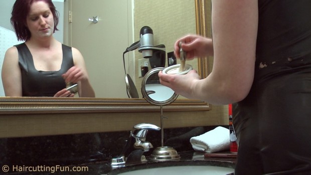 Kat Shaves Her Face in a Black Rubber Dress - VOD Download Video on Demand