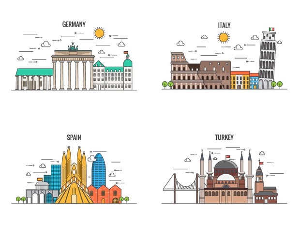 10 Flat Line Color Country Banners