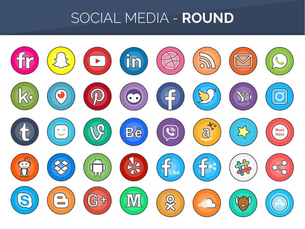160 Flat Line Color Social Media Buttons