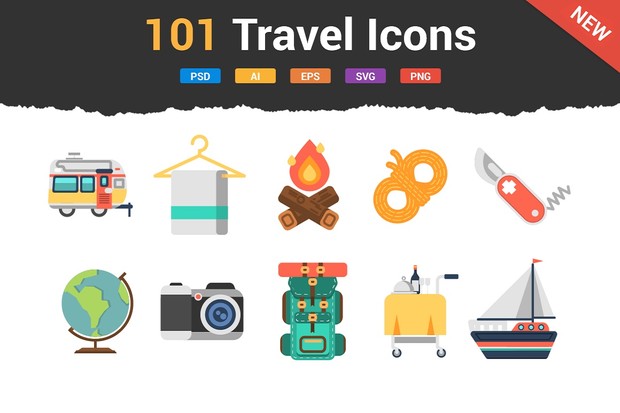 101 Flat Travel Icons