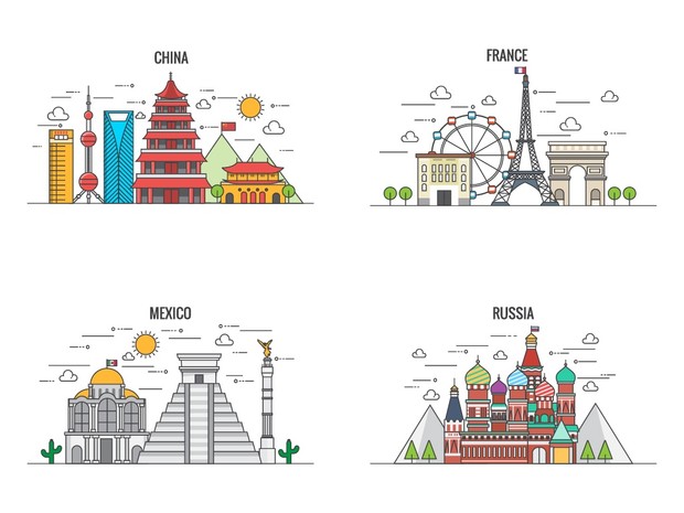 10 Flat Line Color Country Banners