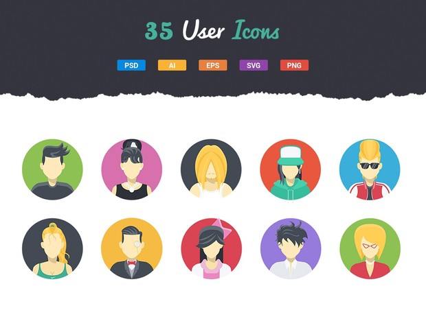 35 Flat User Icons