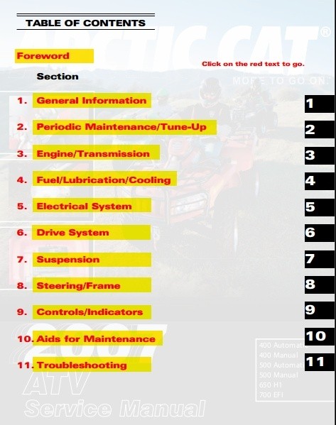 2007 Arctic cat 400 500 650 700 4x4 ATV Workshop Service Repair Manual