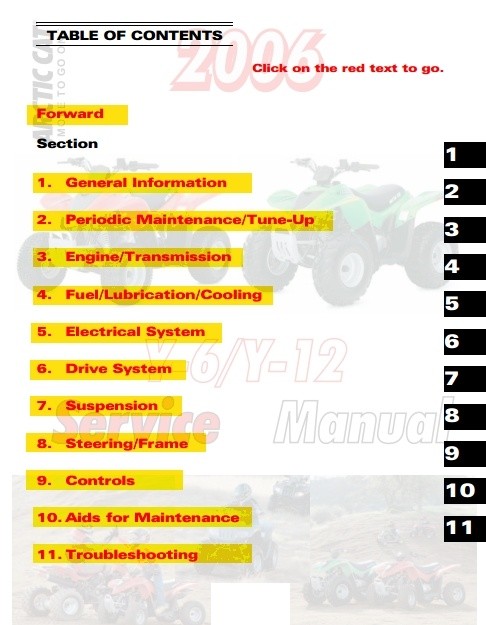 2006 Arctic Cat Y-6 Y-12 50cc Utility 90cc DVX ATV Workshop Service Repair Manual