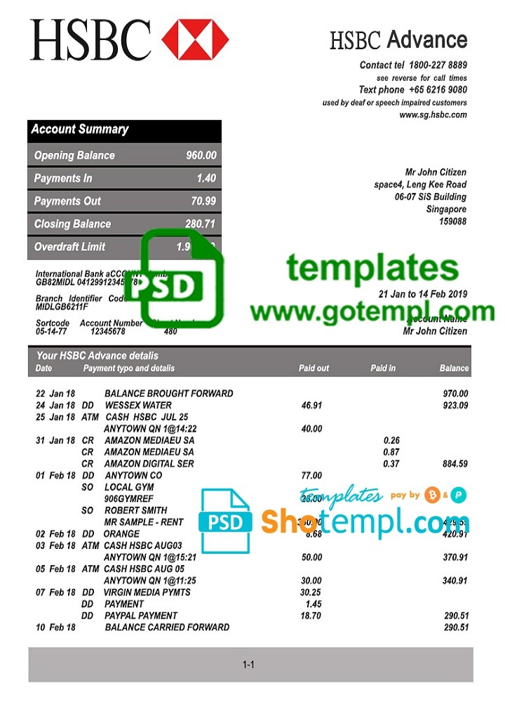 singapore hsbc bank statement template fully editable editable cv format download psd file free download